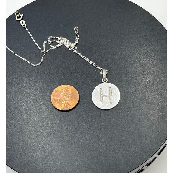 BDG Italy Sterling SIlver 925 Diamond Initial Letter H Pendant Necklace - Picture 6 of 12